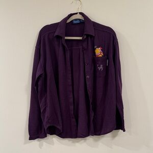 VINTAGE Winnie the Pooh and Piglet Purple Button-Up Shirt with Detail